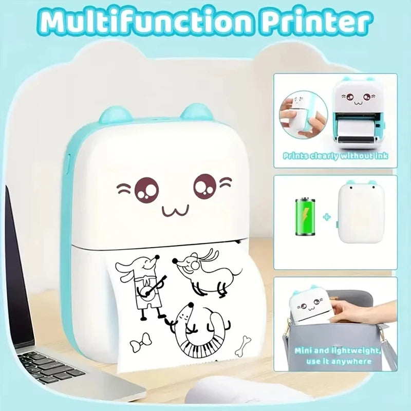 58mm Mini Portable Thermal Printer | Wireless Bluetooth | Photos, Labels & QR Codes | 200DPI | Pink & Blue