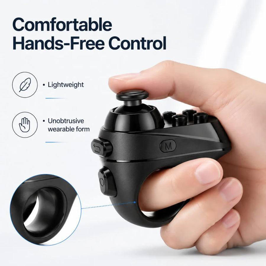 Ring Shape Bluetooth VR Remote Controller Wireless Gamepad Joystick for Turning Tablet Laptop Smartphone Selfie Page Flipping
