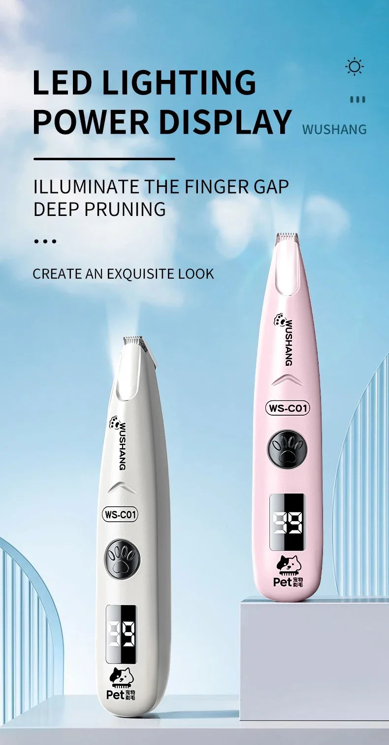 Pet Electric Grooming Trimmer | LED Light | Waterproof | Low Noise | Face, Paw, Ear & Hip | Dogs & Cats