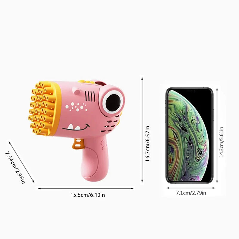 40-Hole Dinosaur Bubble Machine | Electric Handheld Bubble Blaster | Kids Toy