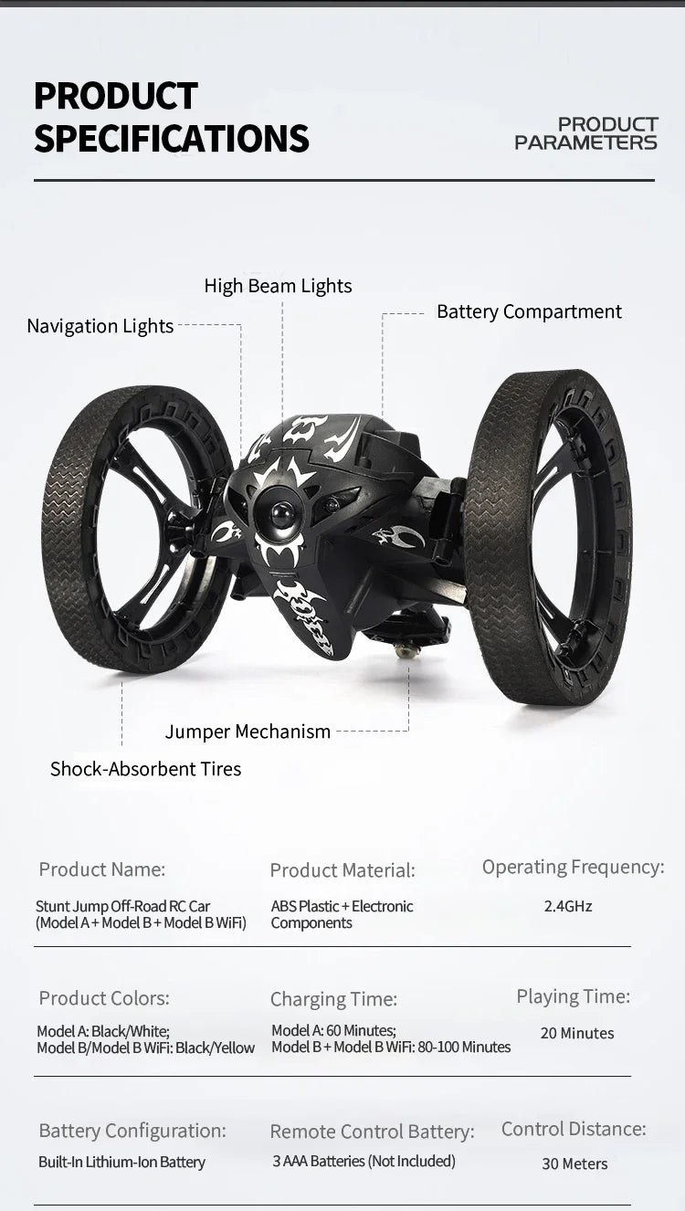 RC Stunt Off-Road Car | 2.4GHz | Flip & Jump | WiFi HD Camera | LED | Kids Gift Age 14+