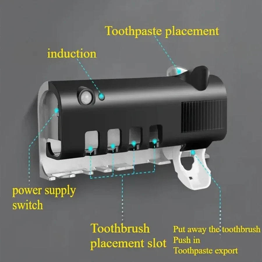 3-in-1 UV Toothbrush Sanitizer Holder | Toothpaste Dispenser | Wall-Mounted No-Drill