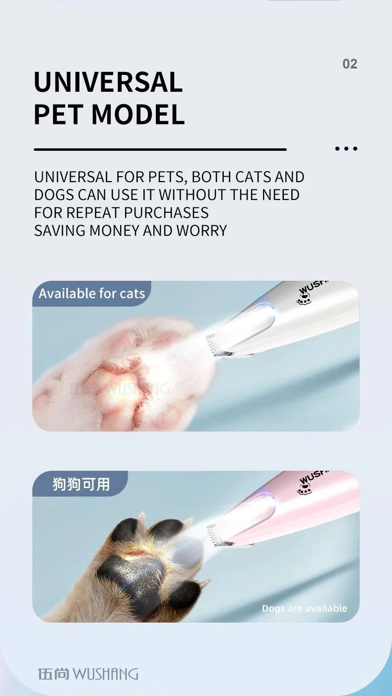 Pet Electric Grooming Trimmer | LED Light | Waterproof | Low Noise | Face, Paw, Ear & Hip | Dogs & Cats