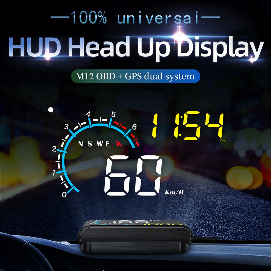 Car Head Up Display OBD + GPS HUD Display Digital GPS Speedometer Water Temp Voltage Fuel Tachometer Speed Alarm Electronic Part