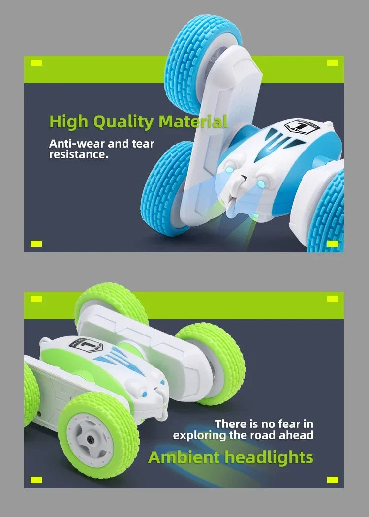 Mini RC Stunt Car GT1 | 2.4GHz Double-Sided | 360° Flip | LED Lights | Kids Gift Toy