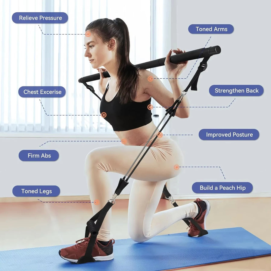 Pilates Resistance Band Kit | Portable Home Gym Set | Full Body Workout