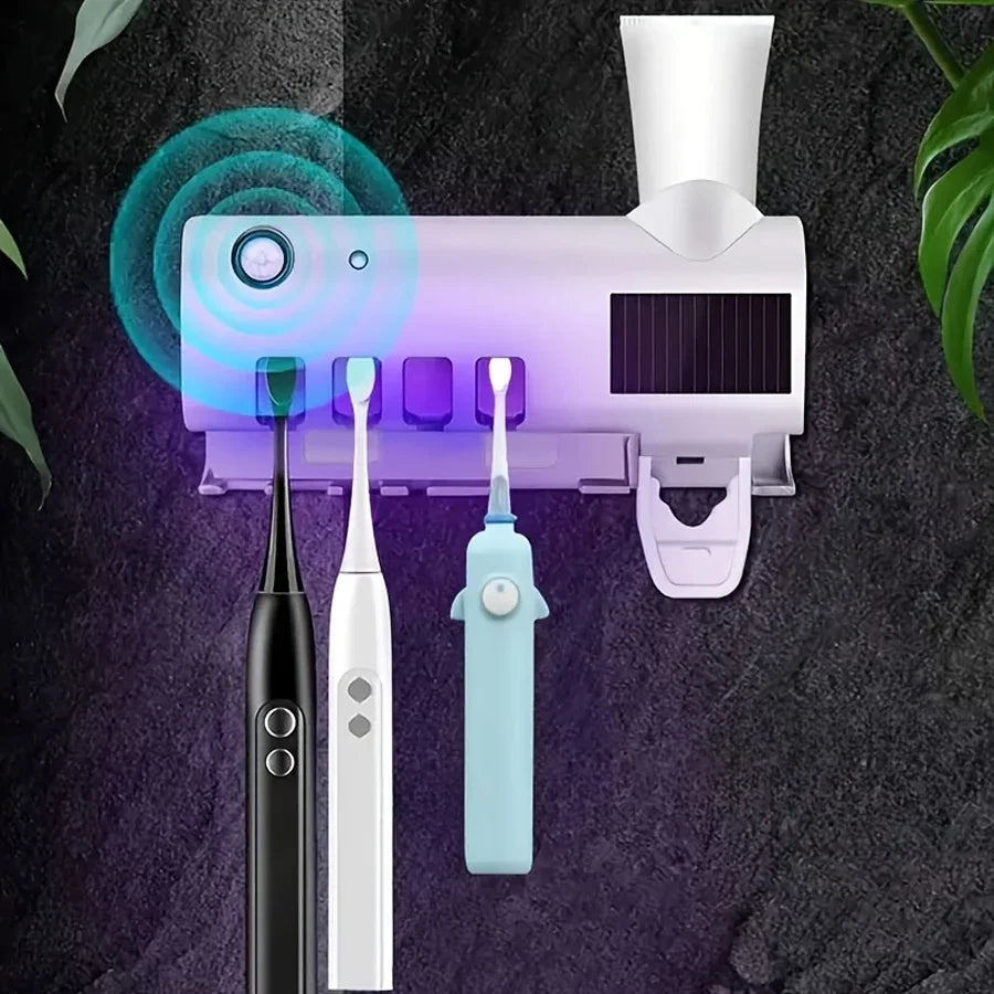 3-in-1 UV Toothbrush Sanitizer Holder | Toothpaste Dispenser | Wall-Mounted No-Drill