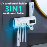 3-in-1 UV Toothbrush Sanitizer Holder | Toothpaste Dispenser | Wall-Mounted No-Drill