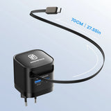 65W GaN Fast Charger | 3-Port USB-C | Retractable Cable | For MacBook, iPhone & Laptop