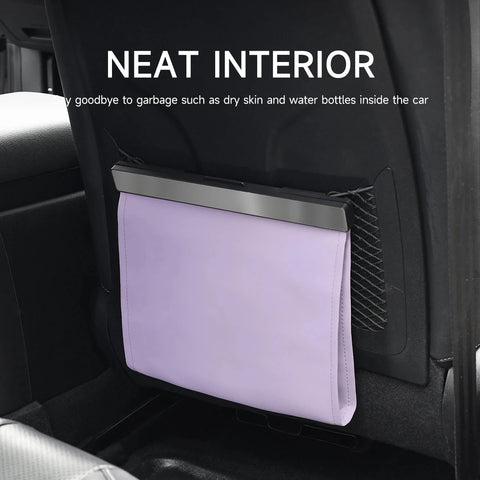 LED Hanging Magnetic Garbage Bag With Light, Waterproof PU Leather Storage Bag for Car Rear Seats, Leak-Proof Car Parts