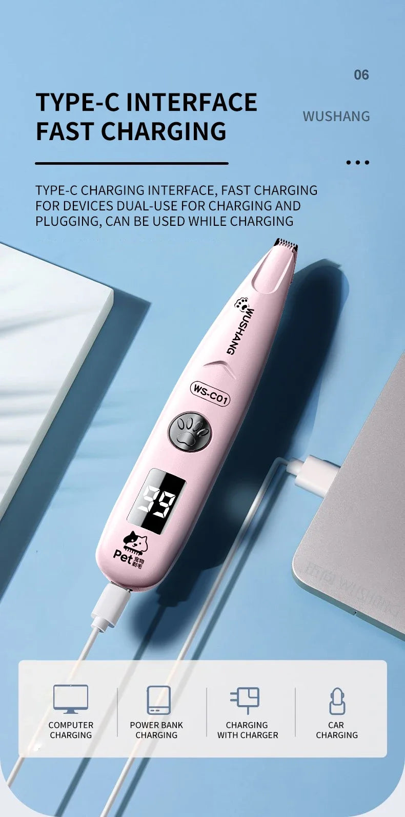 Pet Electric Grooming Trimmer | LED Light | Waterproof | Low Noise | Face, Paw, Ear & Hip | Dogs & Cats