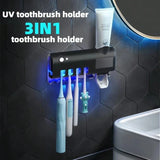 3-in-1 UV Toothbrush Sanitizer Holder | Toothpaste Dispenser | Wall-Mounted No-Drill