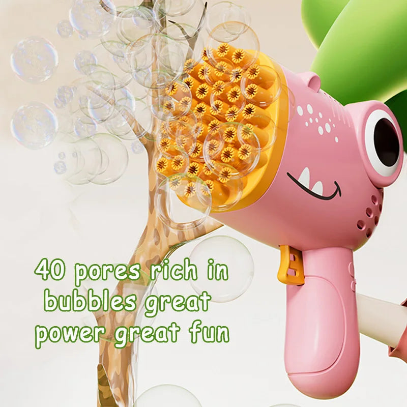 40-Hole Dinosaur Bubble Machine | Electric Handheld Bubble Blaster | Kids Toy