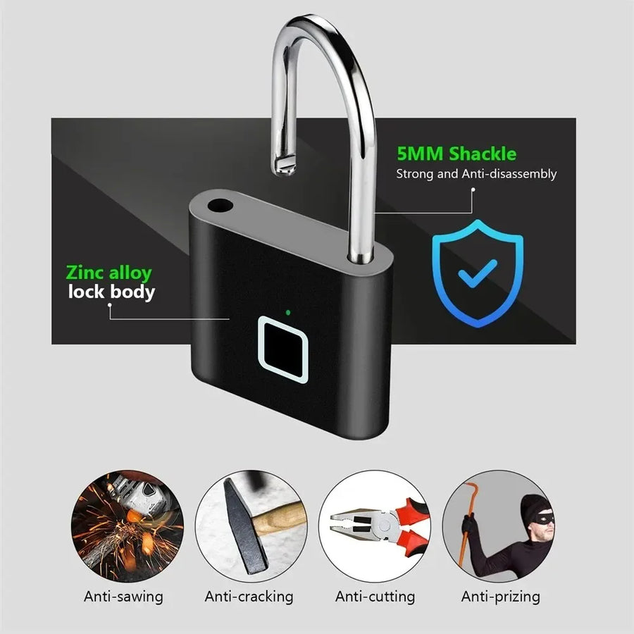Smart Fingerprint Padlock | Biometric Keyless Lock | Waterproof | USB Rechargeable