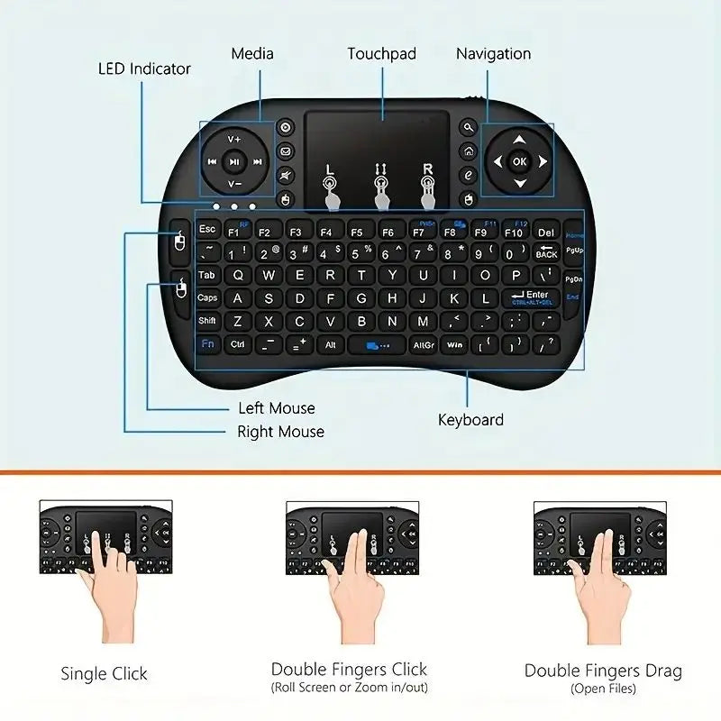 Mini Wireless Keyboard | 2.4G & Bluetooth with Touchpad | For Smart TV, Laptop & Projector