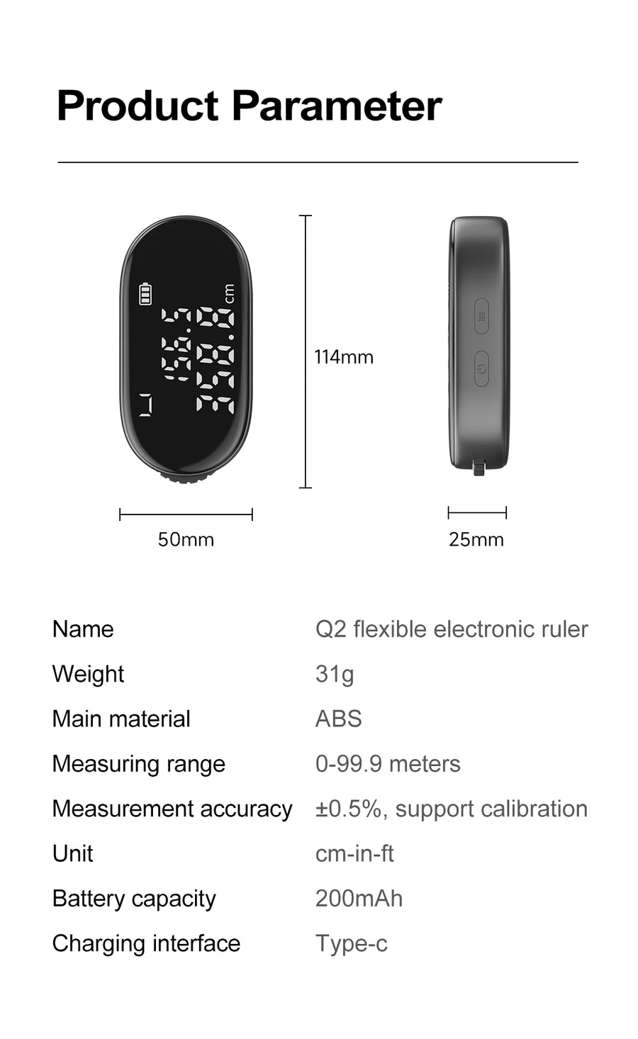 DUKA ATuMan Digital Tape Measure Rechargeable Rolling Measuring Tool with Large LCD for Complex Irregular Shapes