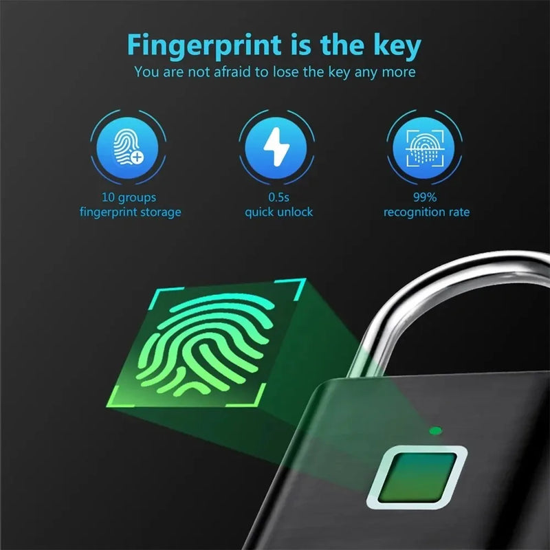 Smart Fingerprint Padlock | Biometric Keyless Lock | Waterproof | USB Rechargeable