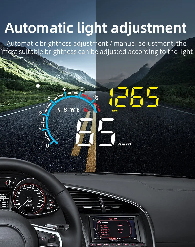 Car Head Up Display OBD + GPS HUD Display Digital GPS Speedometer Water Temp Voltage Fuel Tachometer Speed Alarm Electronic Part