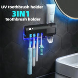 3-in-1 UV Toothbrush Sanitizer Holder | Toothpaste Dispenser | Wall-Mounted No-Drill