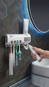 3-in-1 UV Toothbrush Sanitizer Holder | Toothpaste Dispenser | Wall-Mounted No-Drill